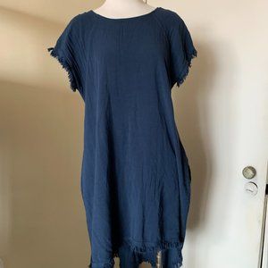 VASNA BLUE HI LOW LINEN COTTON DRESS MADE IN ITALY SIZE PS